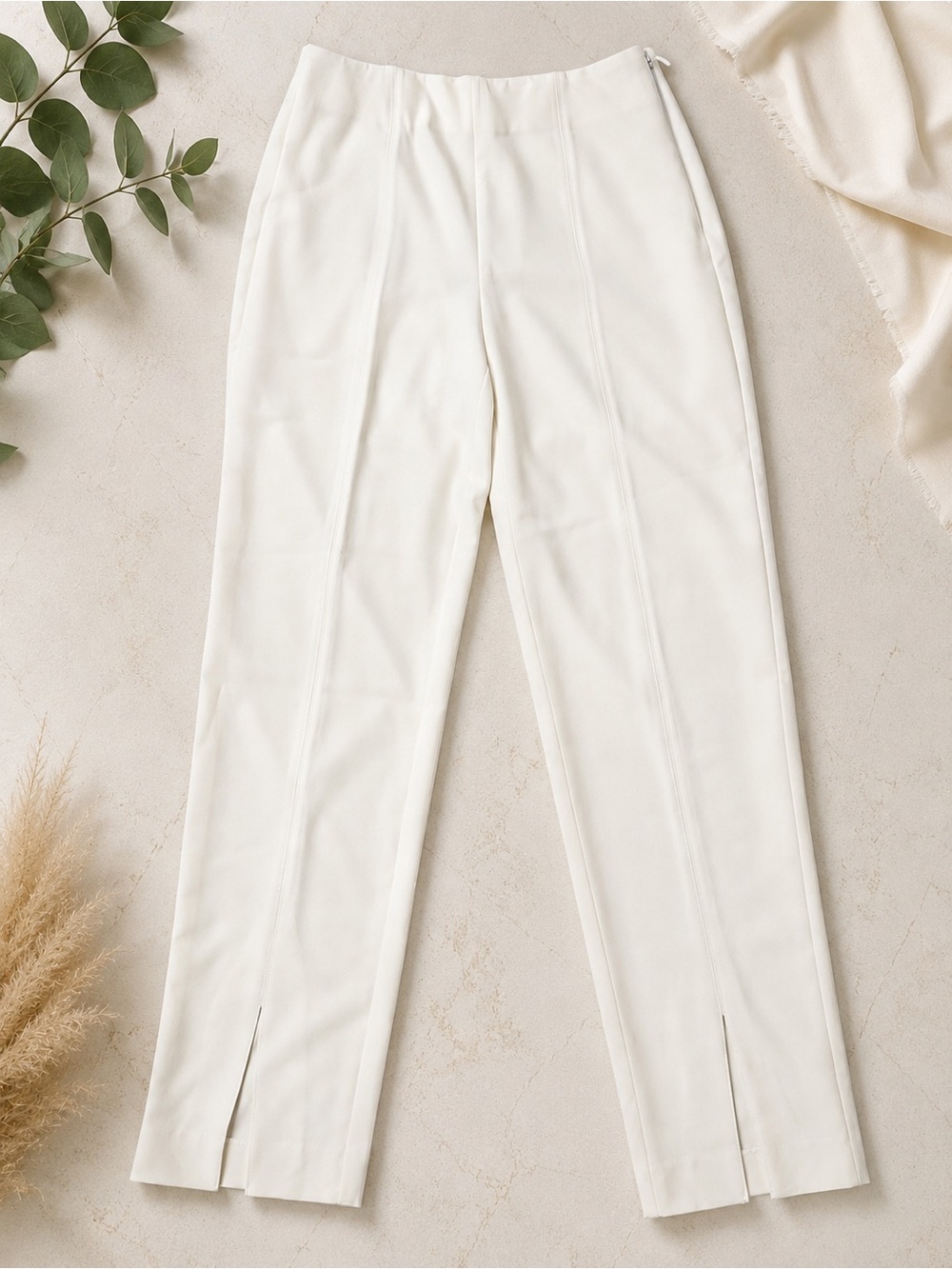 Babaton Atelier White Side Zip Front Slit Pants Size 10
